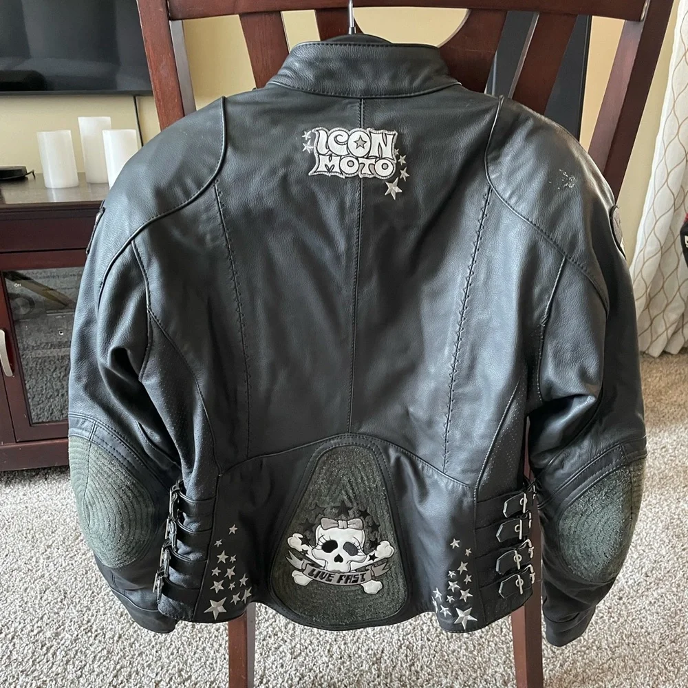 Icon black “bombshell” leather motorcycle jacket - Picture 2 of 10